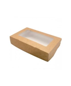 Коробка для пирожных и печенья с окном 20х12х4 см, крафт