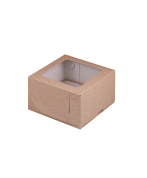 Коробка для капкейков с окном, 4 ячейки, крафт