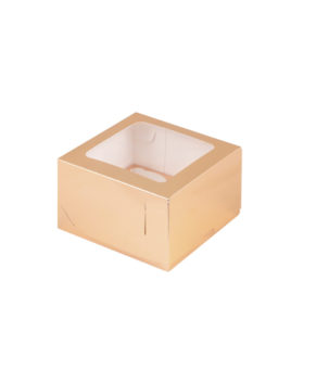 Коробка для капкейков с окном, 4 ячейки, золото