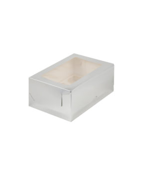 Коробка для капкейков с окном, 6 ячеек, серебро