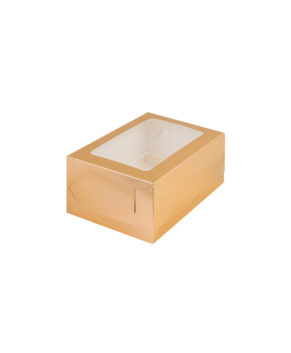 Коробка для капкейков с окном, 6 ячеек, золото