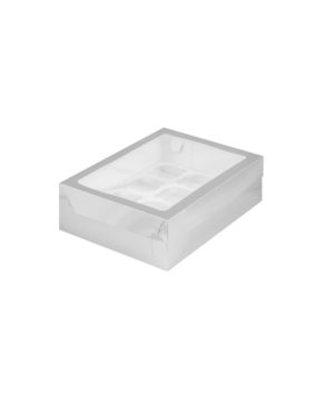 Коробка для капкейков с окном, 12 ячеек, серебро
