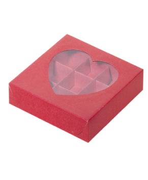 Коробка на 9 конфет с окном сердце, красная