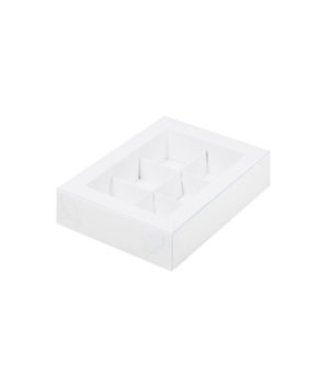 Коробка на 6 конфет с пластиковой крышкой, белая