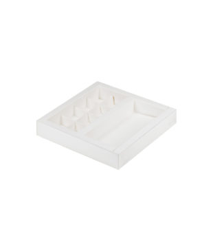 Коробка для 8 конфет и шоколадной плитки с пластиковой крышкой, белая