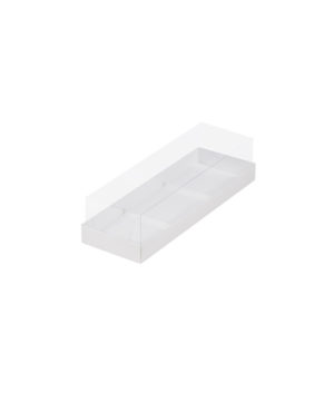 Коробка под муссовые пирожные с пластиковой крышкой белая 29х9,5х8 см, 3 ячейки