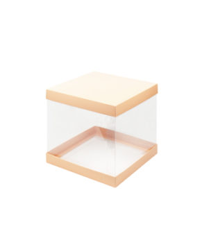 Коробка для торта прозрачная 23,5х23,5х22см персиковая