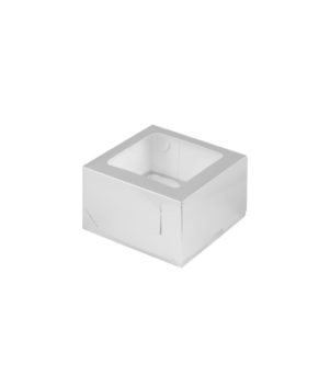 Коробка для капкейков с окном, 4 ячейки, серебро
