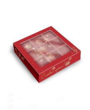 Коробка на 9 конфет, Красная гирлянда