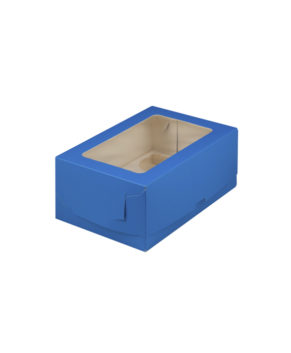 Коробка для капкейков с окном, 6 ячеек, синяя матовая