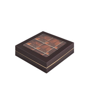 Коробка на 9 конфет ЛЮКС, шоколад/золото 16х16х4,5см