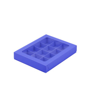 Коробка на 12 конфет, синяя/белая (дно и перегородки белые, крышка синяя)